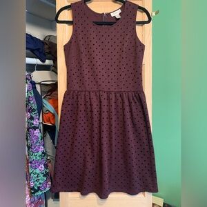 LOFT Burgundy Dress with Black Polka Dots